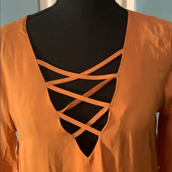 Forever 21 Lace Up Long Sleeves Blouse (Small) - Picture 2 of 6